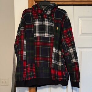 POLO Plaid Hooded Sweatshirt with Embroidered Logo